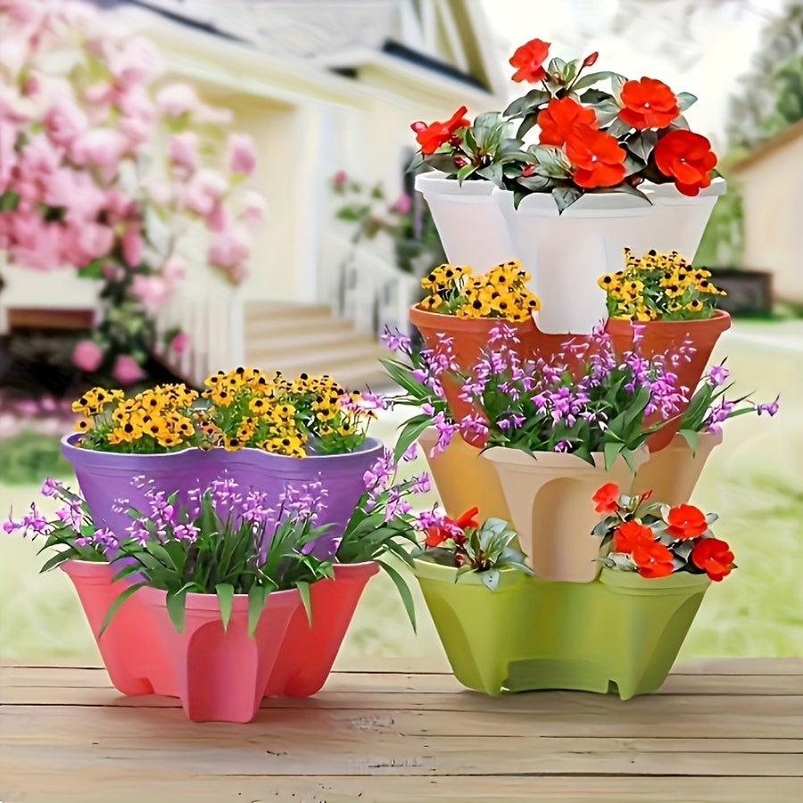 Stackable Plastic Flower Pot Set with Wheels for Indoor Outdoor Gardening for Herbs Vegetables and Flowers