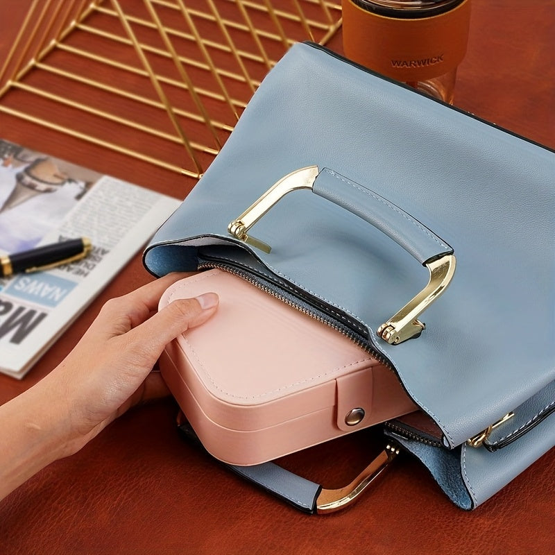 Double-Layer Jewelry Organizer Faux Leather with Lock and Soft Lining for Earrings Necklaces Rings