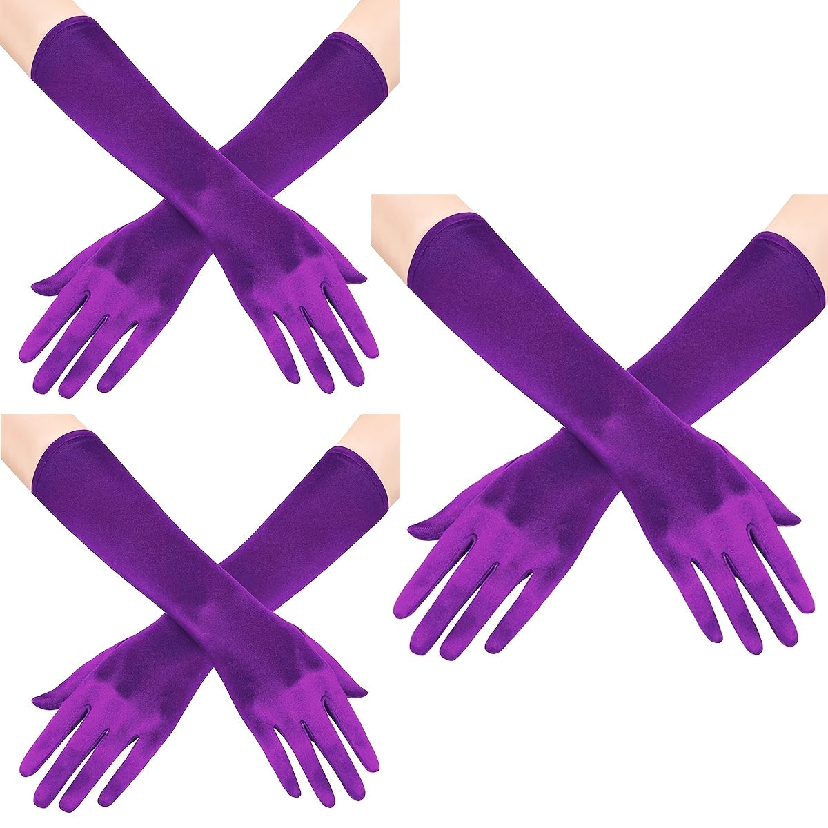 Ayollar uchun satindan tayyorlangan uzun opera qo'llari, 3 ta, vintage, tirsak uzunligi, kechki kiyim va to'y uchun