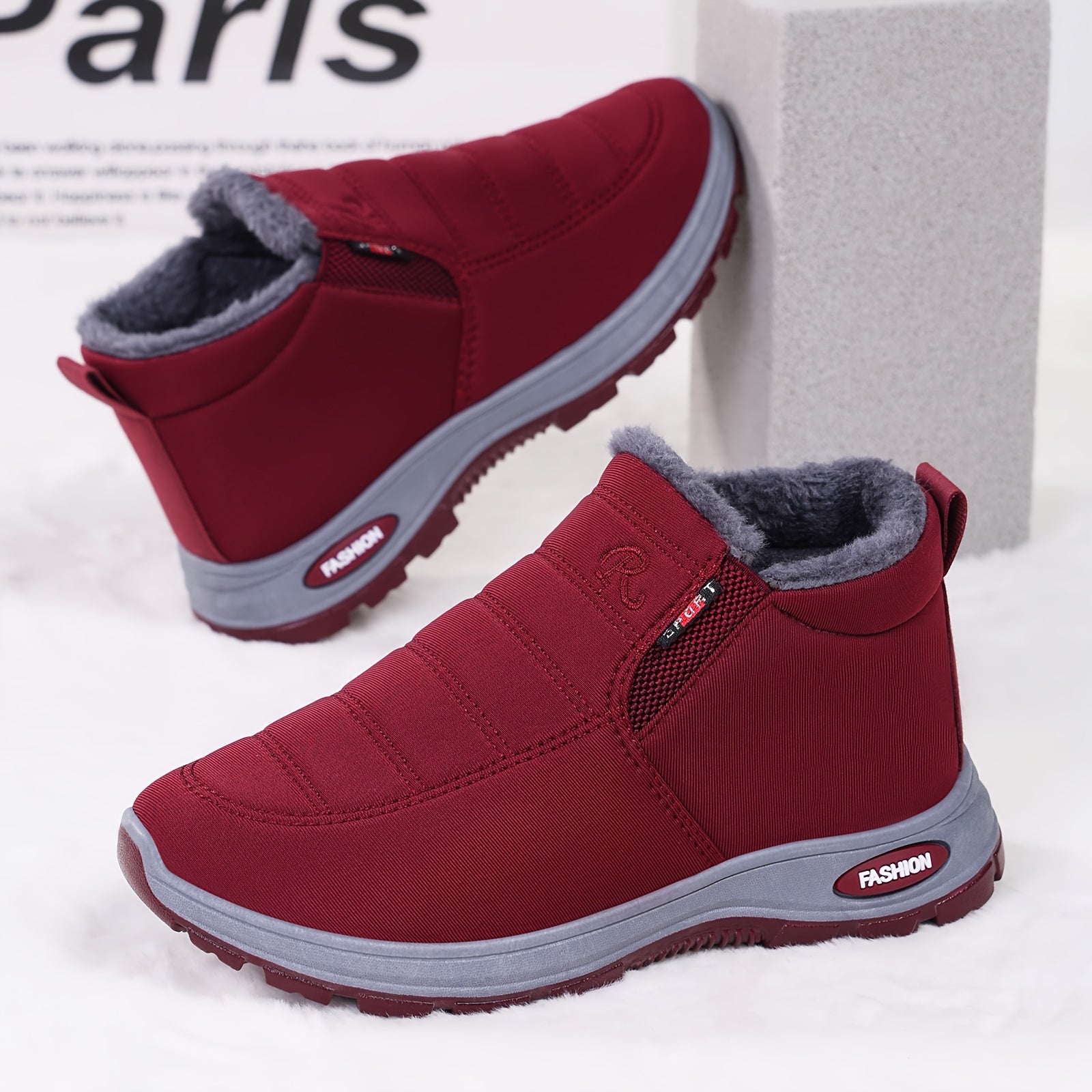 Women's Fleece-Lined Ankle Boots Lightweight Warm Maroon Casual
