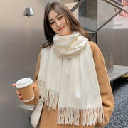 Cashmere-Feel Boho Tassel Scarf for Fall Winter Solid Colors Windproof Stylish