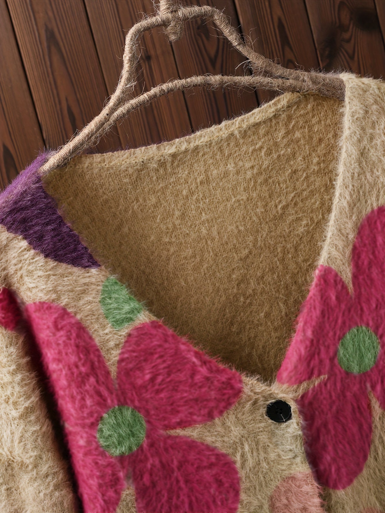 Women's Floral Print V-Neck Button Cardigan Sweater Loose Fit Open Front