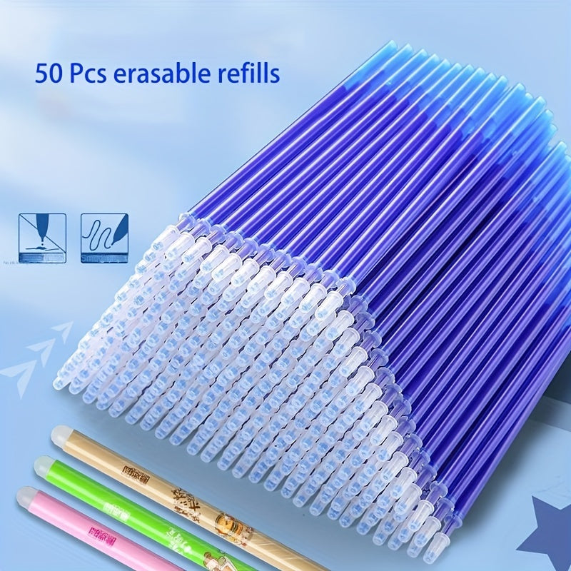 50 Erasable Gel Pen Refills 0.5mm Blue Ink Fine Tip for School Office