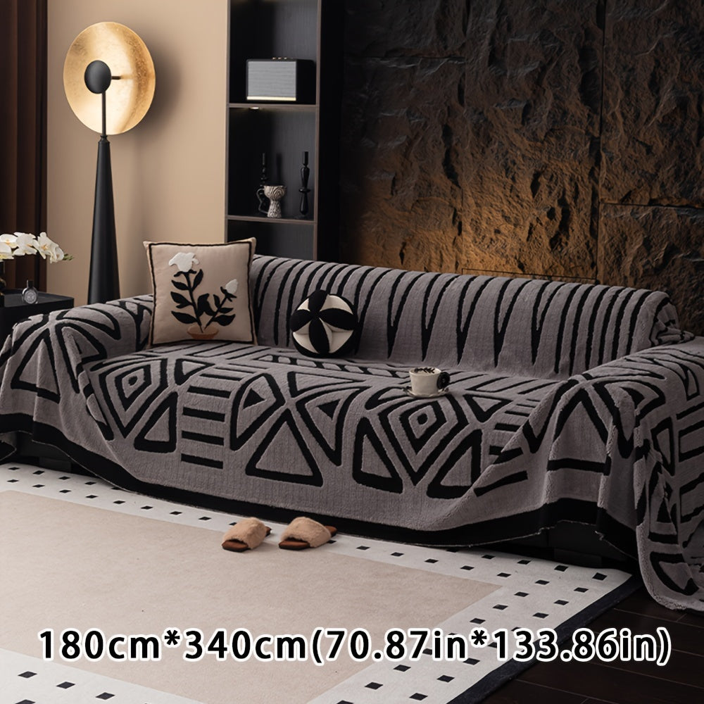 Boho Style Geometric Velveteen Sofa Throw with Machine Washable Cover for Armchair Loveseat and Sofa
