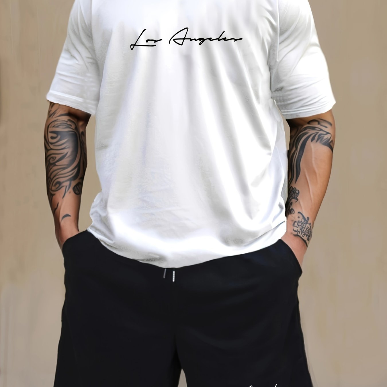 Men's Casual 2-Piece Pajama Set with Los Angeles Print Short Sleeve T-Shirt and Knee-Length Shorts