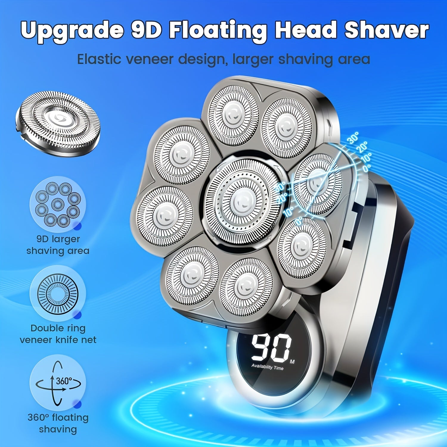 Ultimate 9D Electric Shaver for Men 5-in-1 Grooming Kit LED Display USB Rechargeable Wet Dry Use Long Battery Life Stainless Steel Blades