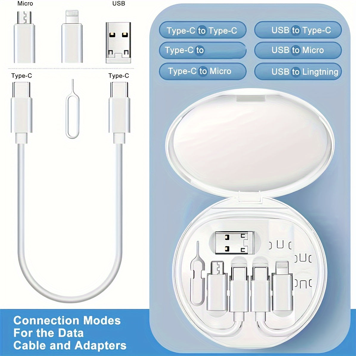 Kit de cables de cargador USB-C de silicona con transferencia de datos y almacenamiento para tarjetas