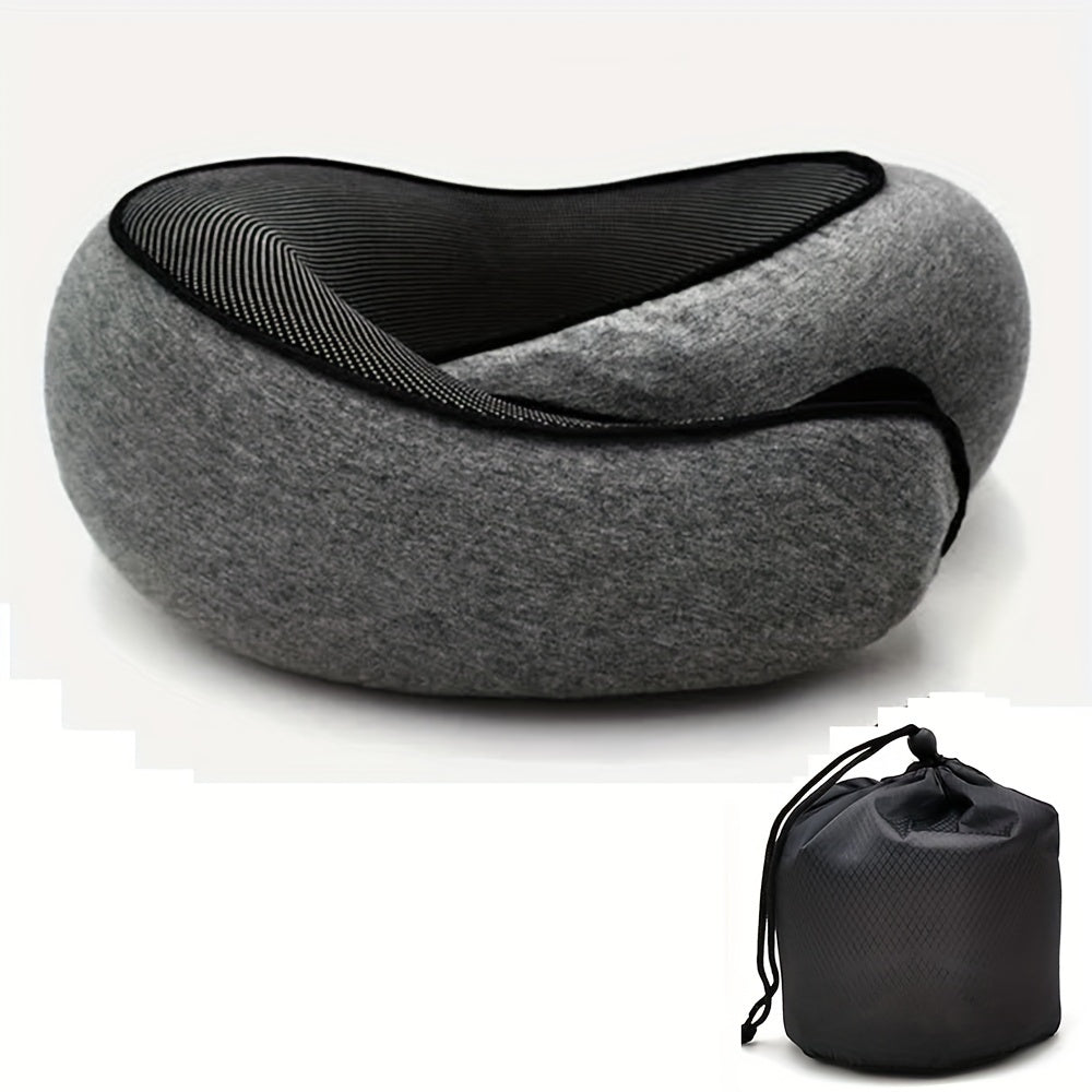 Almohada de viaje de espuma viscoelástica en forma de U gris con funda de malla transpirable para soporte del cuello