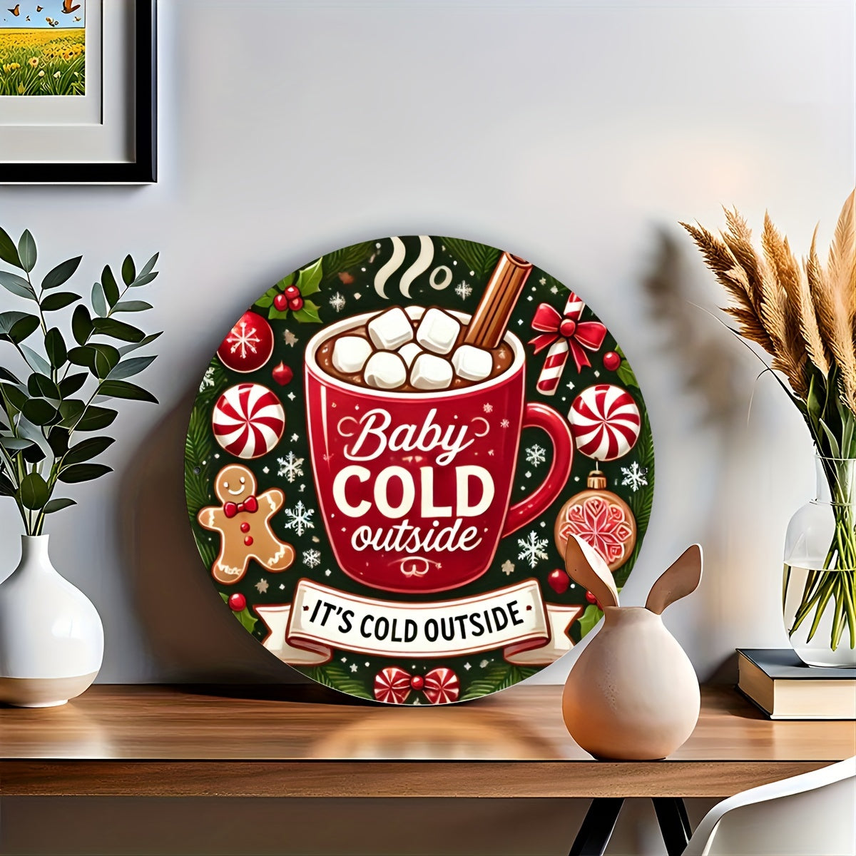 8x8 Inch Metal Sign Gingerbread Baby Christmas Decor Festive Home Bar Cafe