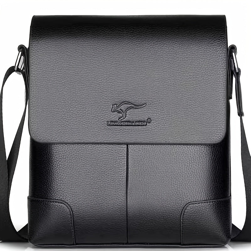 Black Lychee Pattern Crossbody Bag for Men with Adjustable Strap and Multiple Compartments