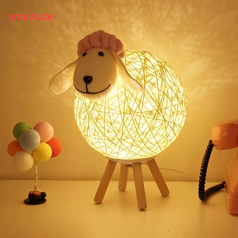 Handwoven LED Sheep Night Light with Remote Control for Bedroom Decor