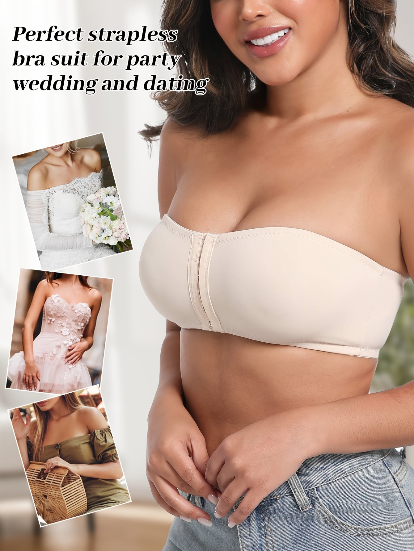 Women’s Seamless Strapless Front Closure Bra No Underwire Anti-Roll Silicone Grip Casual