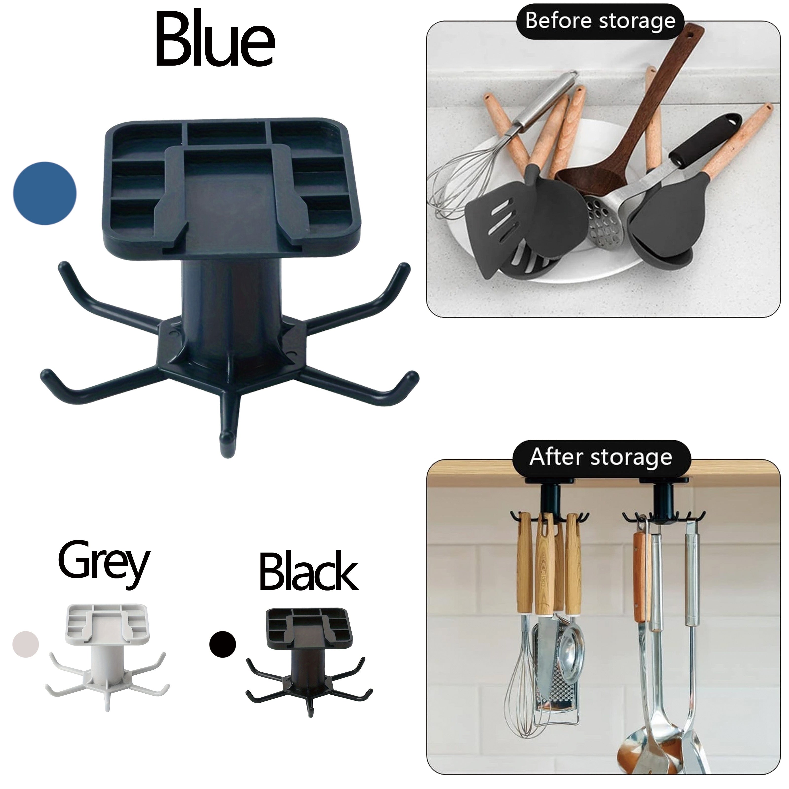 Gancho de cocina de plástico autoadhesivo con 6 ganchos y rotación de 360°