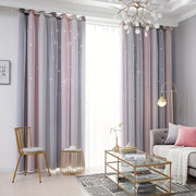 Gradient Blackout Curtains for Bedroom and Living Room Star Pattern Window Drapes