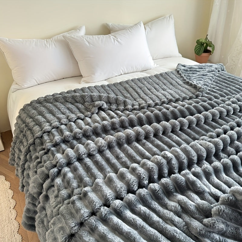 Manta de franela a rayas ligera rosa para sofá, cama, viajes, comodidad en todas las estaciones