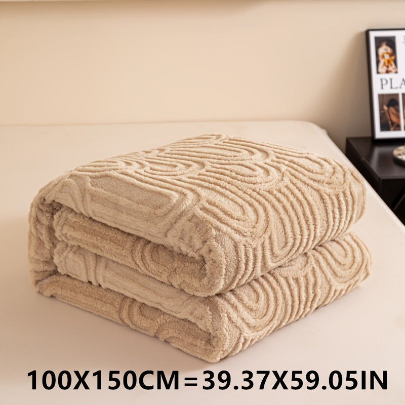 Striped Plush Bed Blanket with Vintage Roman Column Pattern Polyester All-Season Sofa Throw