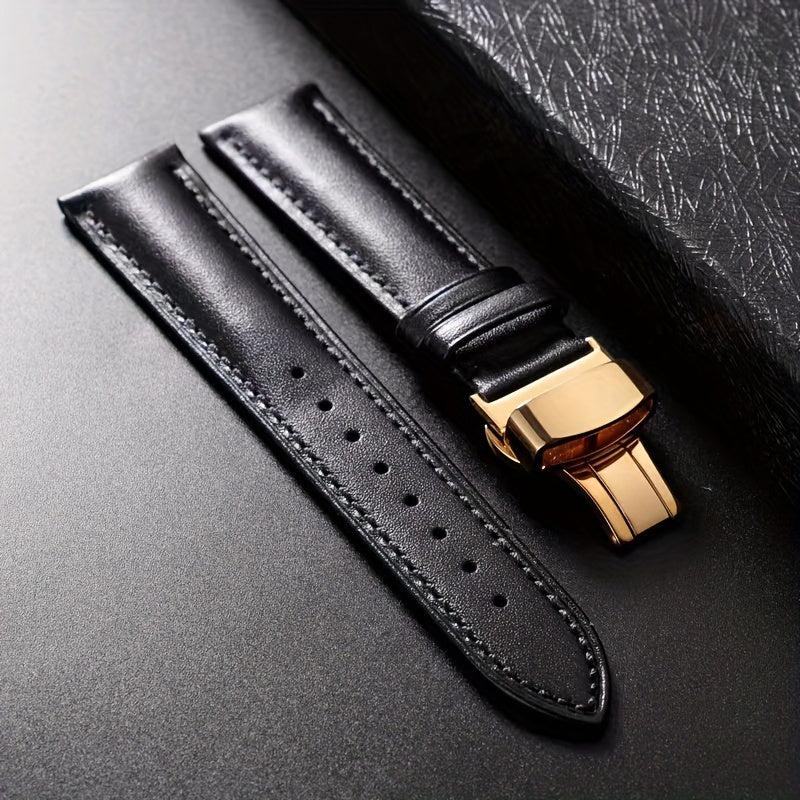 PU Leather Watch Strap with Automatic Butterfly Buckle, Various Sizes for Business or Gift