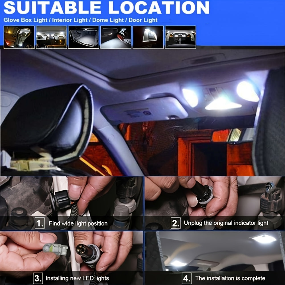 Bombillas LED blancas 20X 194 T10 W5W 6000K para interior, reemplazo de luz