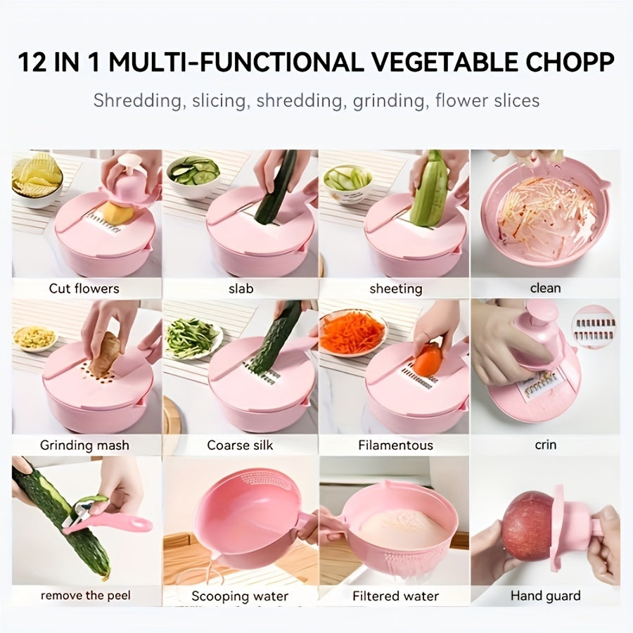 12-in-1 Vegetable Chopper with Slicing Dicing Grating for Kitchen and Commercial Use