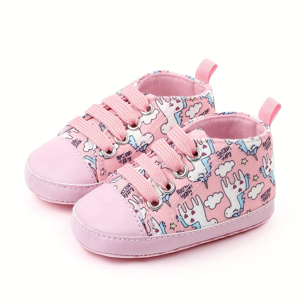 Baby Canvas Sneakers with Cartoon Print Adjustable Lace-Up Indoor Casual Shoes