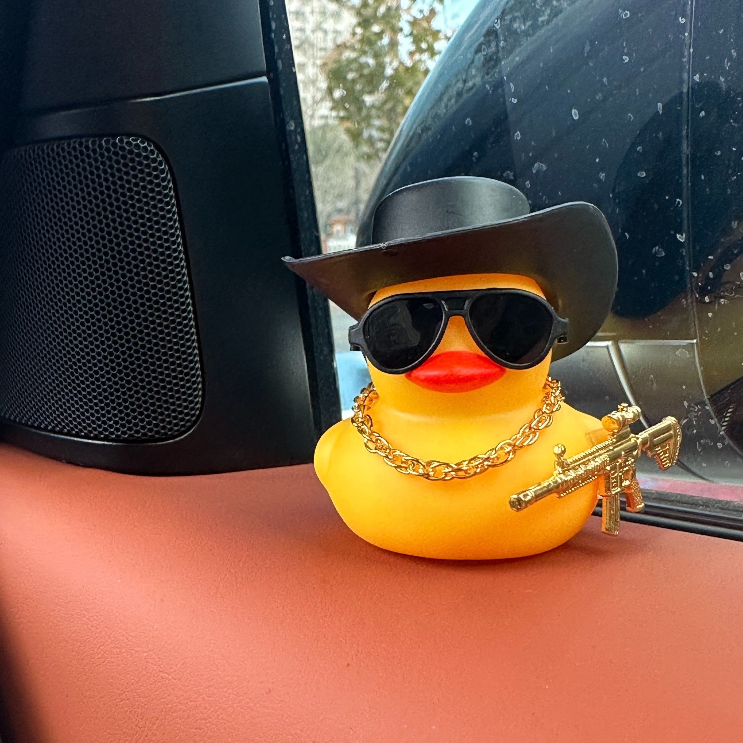 Duck Car Decoration Toy Black Cowboy Hat Dashboard Interior Accessory
