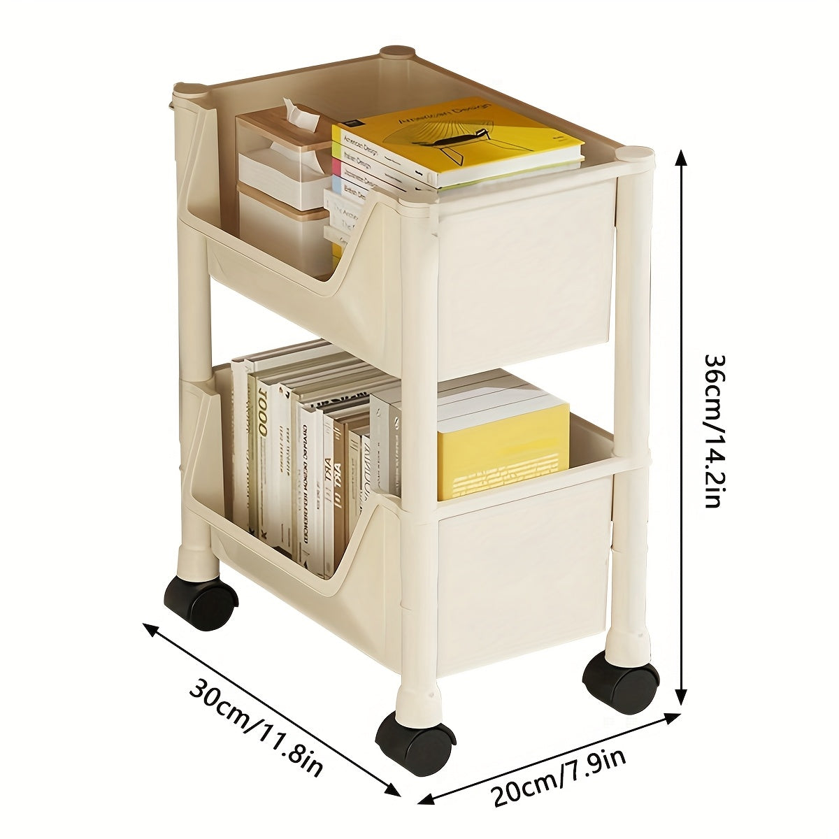 Plastic Mobile Storage Shelf with Wheels for Living Room Bedroom Dormitory
