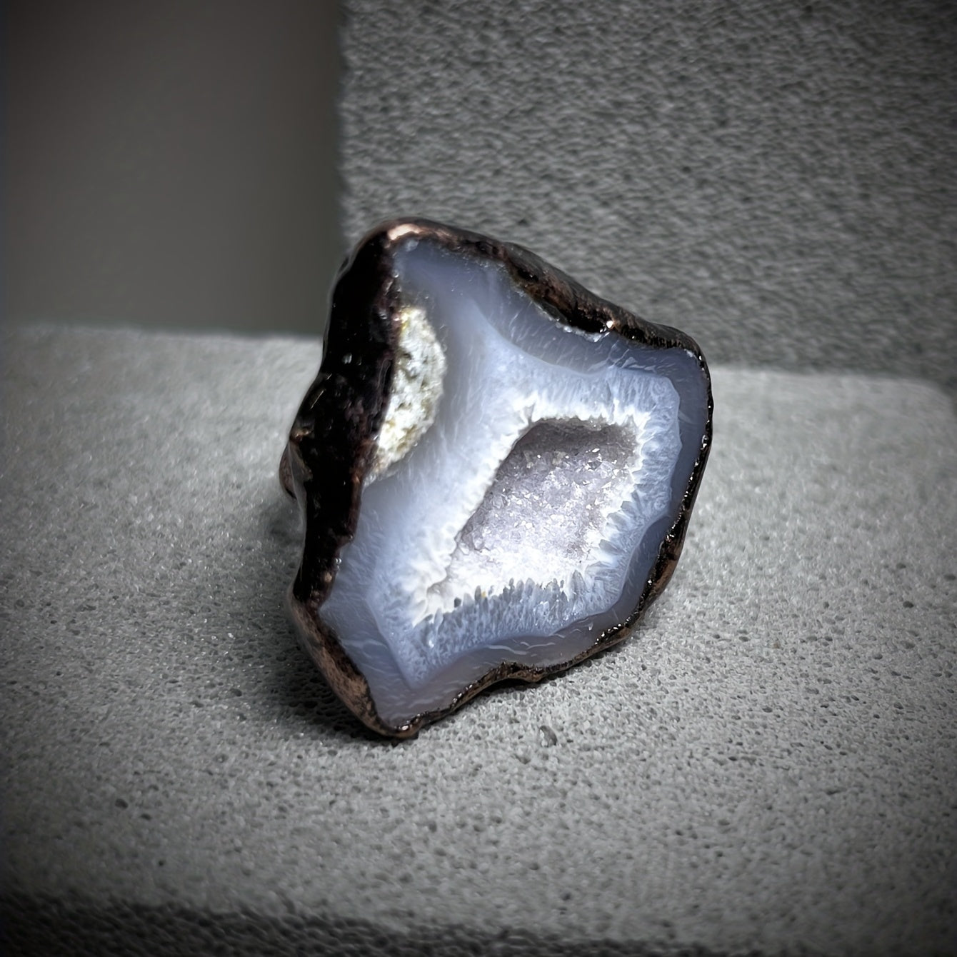 Unisex Adjustable Ring with Natural Gemstone and Irregular Design