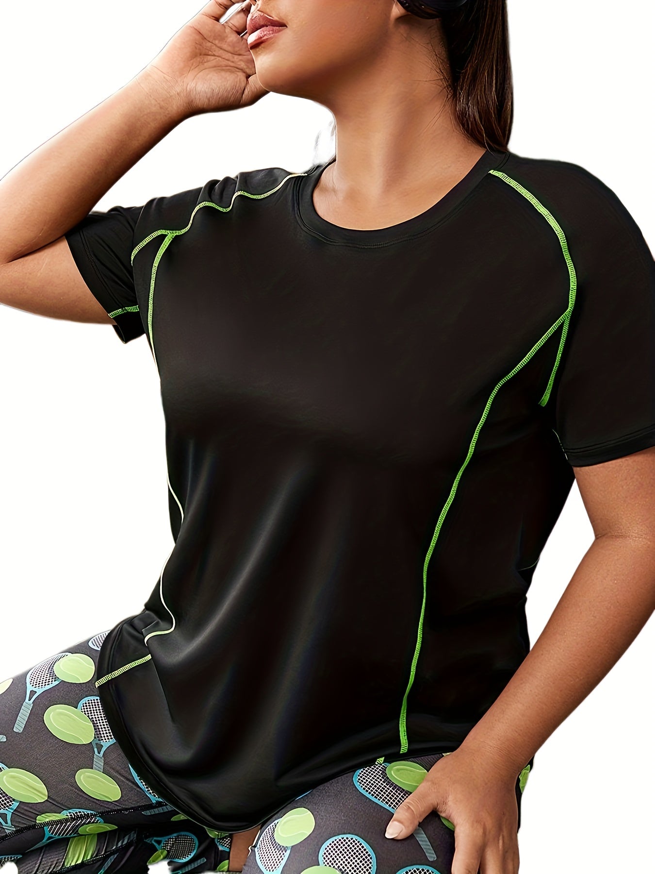 Plus Size Women's High Elasticity Breathable Workout T-Shirt for Yoga and Gym