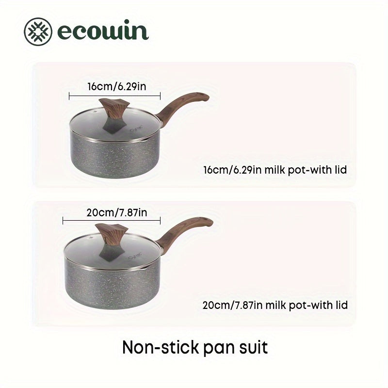 2-Piece Milk Pot Set Non-Stick Maifan Stone Coating 2QT and 3QT Aluminum