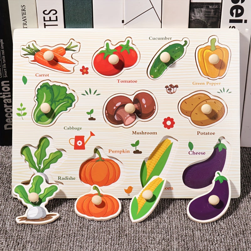 Educational Wooden Puzzle Toy for Recognizing Vegetables Numbers Letters Transportation and Ocean Animals