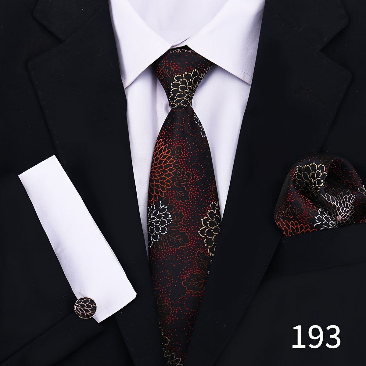 Men's Plaid Tie Set with Cufflinks and Handkerchief for Wedding and Formal Wear