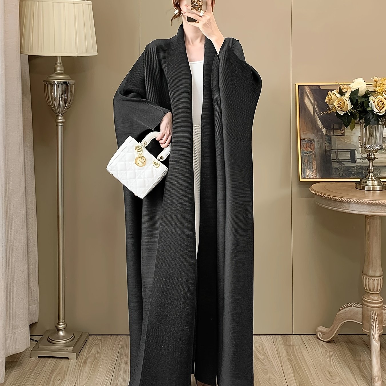 Women's Long Robe Polyester Loose Fit Casual Fall-Winter Solid Color