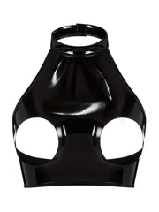 Women's High Gloss Patent Leather Open Chest Fun Bra Large Size