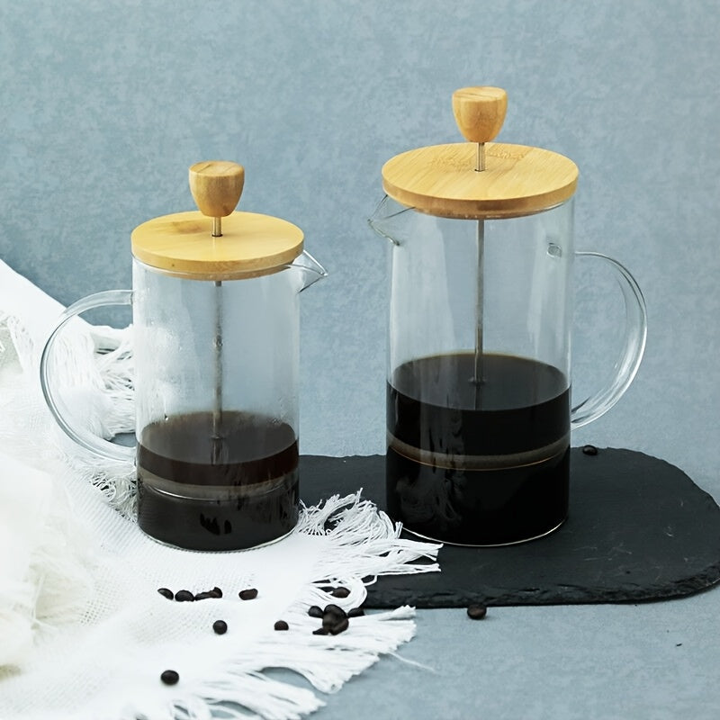 Glass French Press Coffee Maker Set with Wooden Lid 350ml-1000ml Heat Resistant Borosilicate