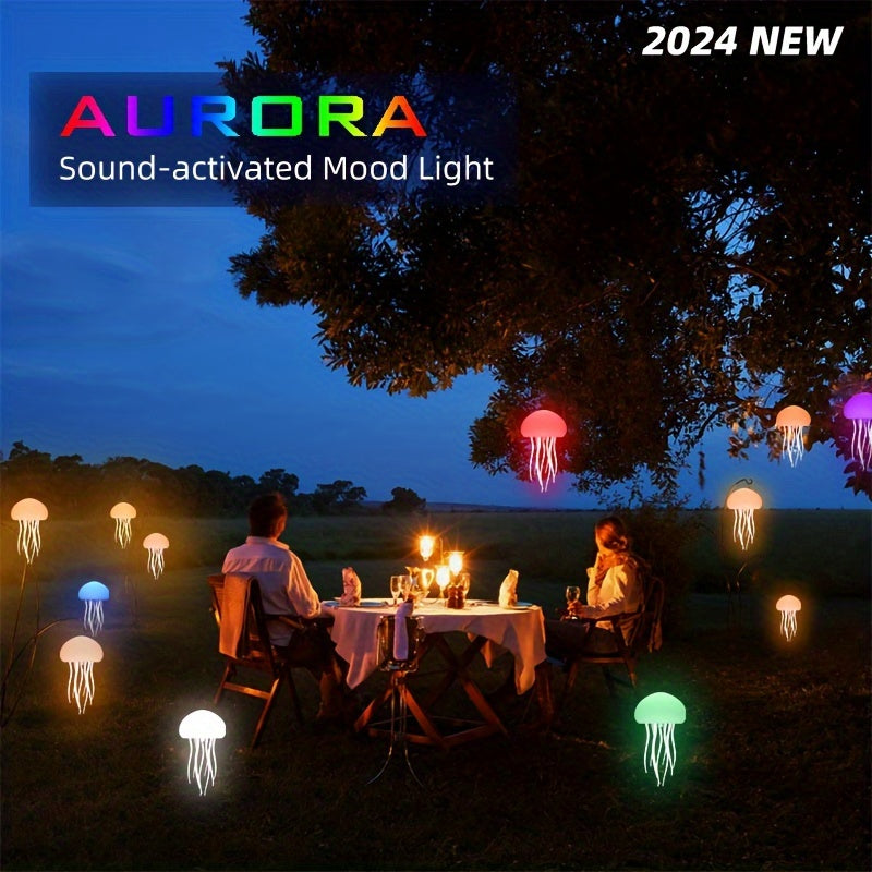 Jellyfish Night Light with Color Changing Voice Control Rotatable USB Rechargeable LED Indoor Outdoor