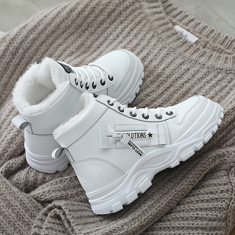 Women's Fleece-Lined Ankle Boots Black White Winter Outdoor Shoes