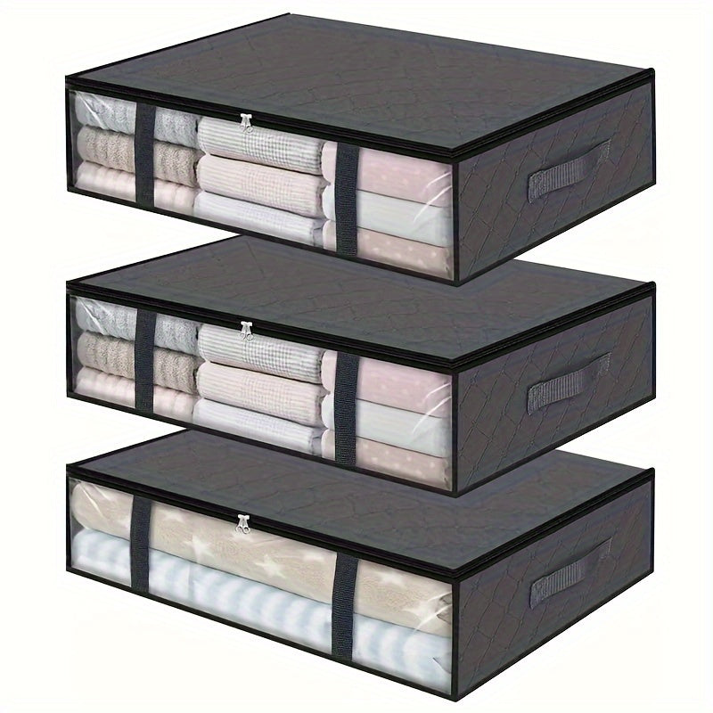 Set of 3 Foldable Under Bed Storage Bags with Clear Windows Clothes Organizer Space Saver