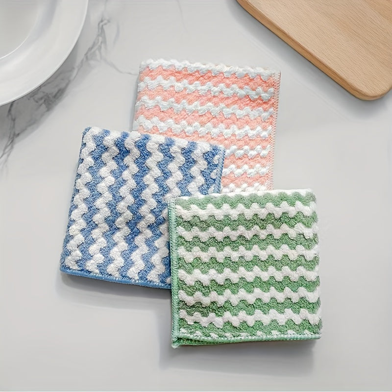 10pcs Striped Non-Stick Oil Cleaning Cloth Soft Towel for Bathroom 24.99x24.99cm