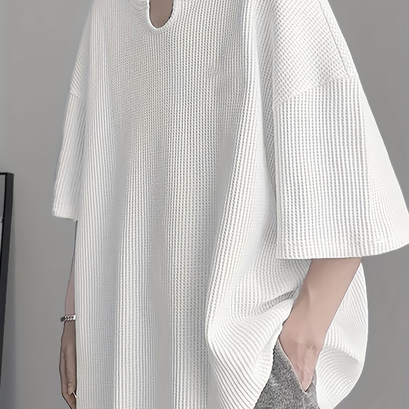 Мужская повседневная текстурированная футболка с V-образным вырезом и опущенными плечами свободного кроя для лета, размеры S-5XL