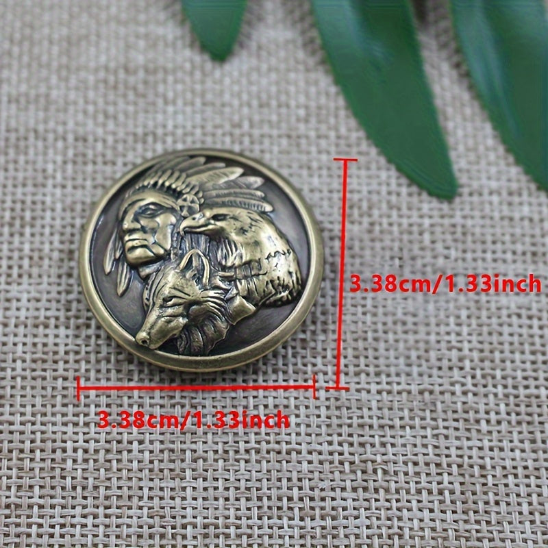 Vintage Metal Buckle with Indian Eagle Bear Wolf Design Zinc Alloy Coin Clasp for Faux Leather Bags Wallets 3.38cm 2pcs