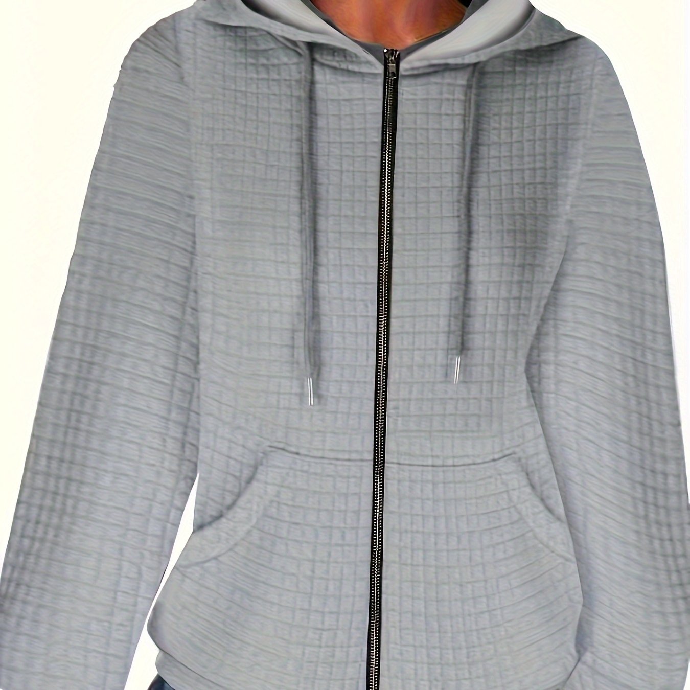 Sudadera con capucha de talla grande con bolsillos laterales, cremallera en el frente, manga larga, sudadera casual