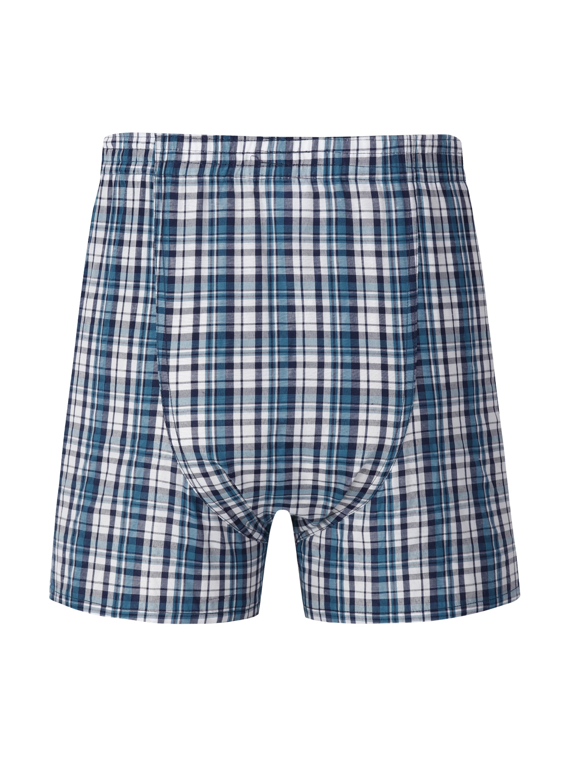Men's Plaid Cotton Blend Boxer Shorts with Elastic Waistband and Button Detail