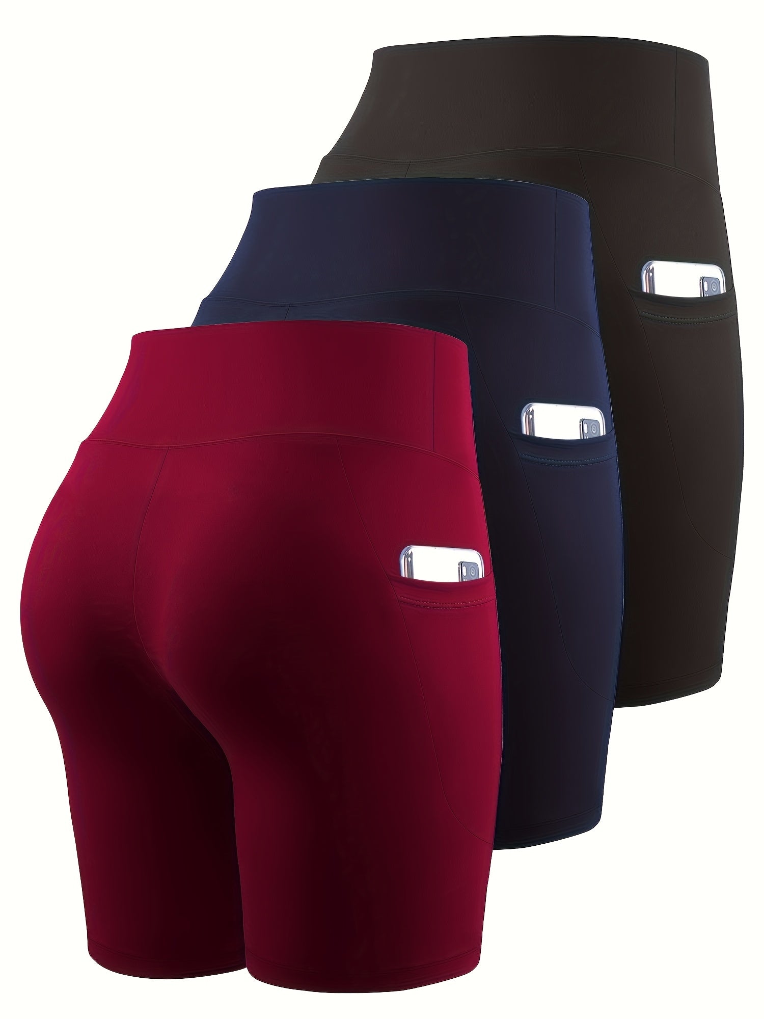 Комплект из 3 шорт с высокой талией для полных женщин, эластичные, укороченные, красные, синие морские и черные