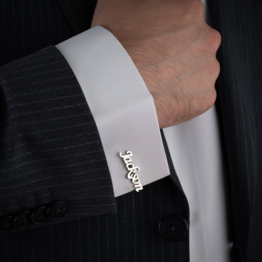 Gemelos personalizados con nombre para hombres y mujeres, accesorios de acero inoxidable para trajes de negocios, par