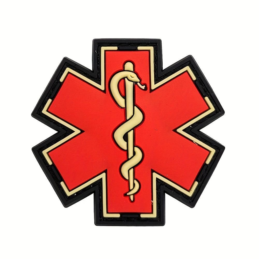 PVC Rubber Paramedic Badge with Star of Life for First Aid and Backpack Attachment