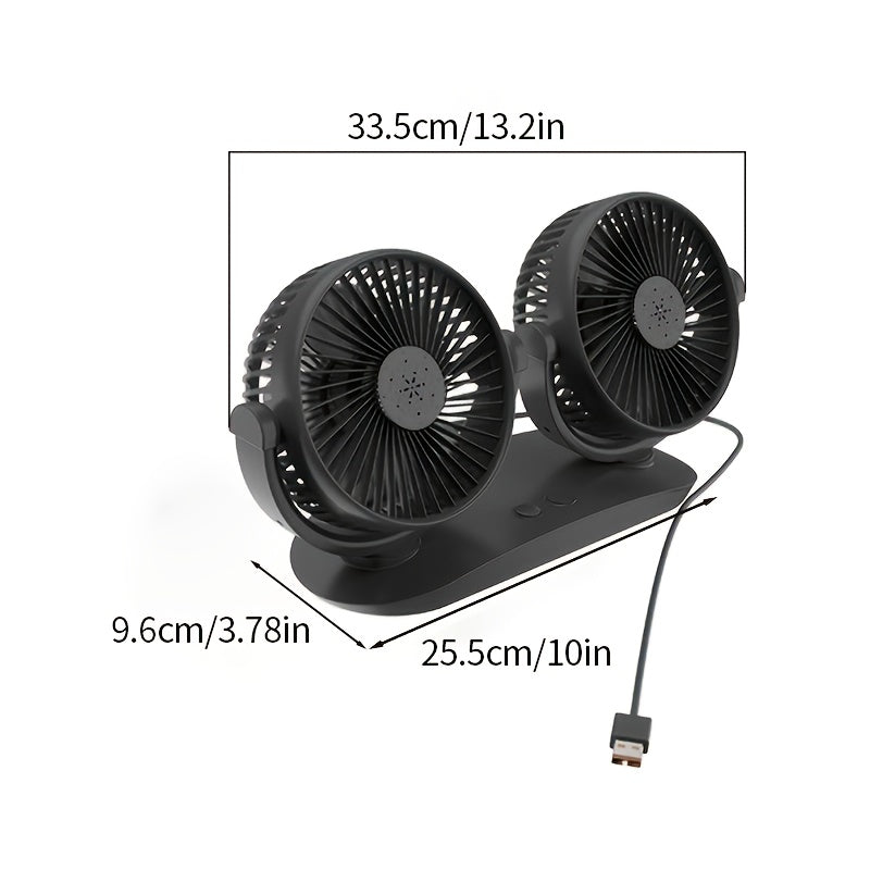 Portable Dual-Head USB Car Fan with Aromatherapy Cover, Adjustable Speed, Quiet Brushless Motor