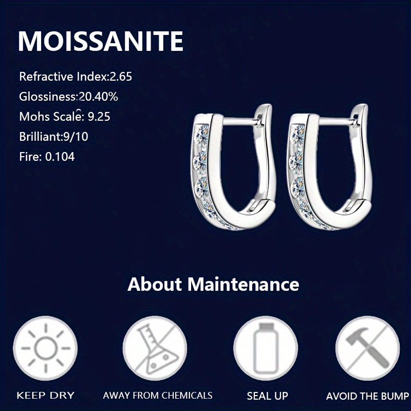 925 Sterling kumushda Moissanite toshlari bilan chiroyli U-shaklidagi sirg‘alar, 18K oltin qoplamali, allergenlarga mos, vintage luxe dizayni, kundalik kiyish va maxsus tadbirlar uchun mos, to‘ylar, Xellouin, banketlar, yubileylar, Sevgi kuni uchun ideal