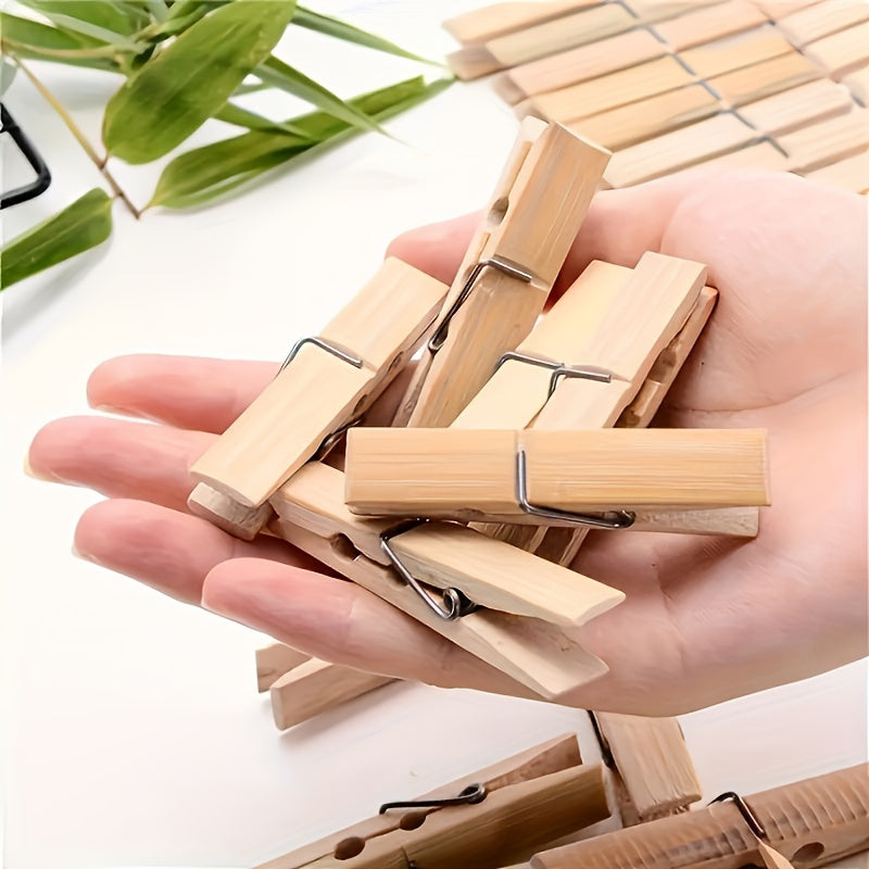 Set of 20 EcoBamboo Wooden Clothespins Weather-Resistant Laundry Clips for Air Drying Clothes
