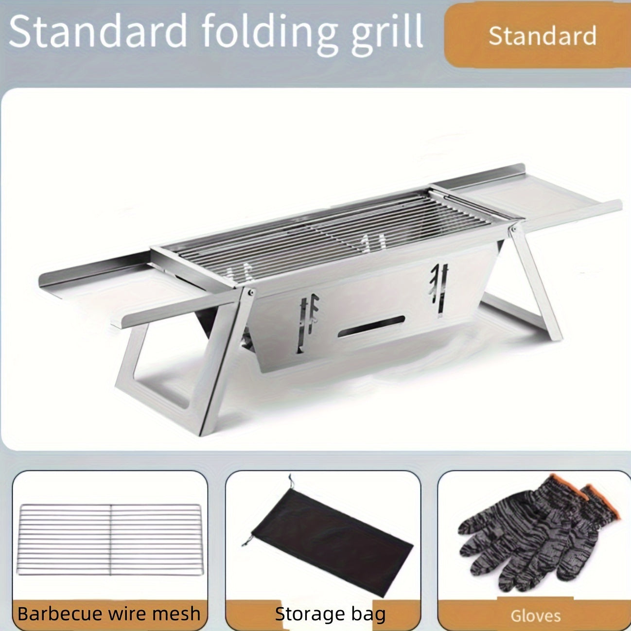 Stainless Steel Outdoor Charcoal Grill Set with Folding Skewer Stove for BBQ and Household Use