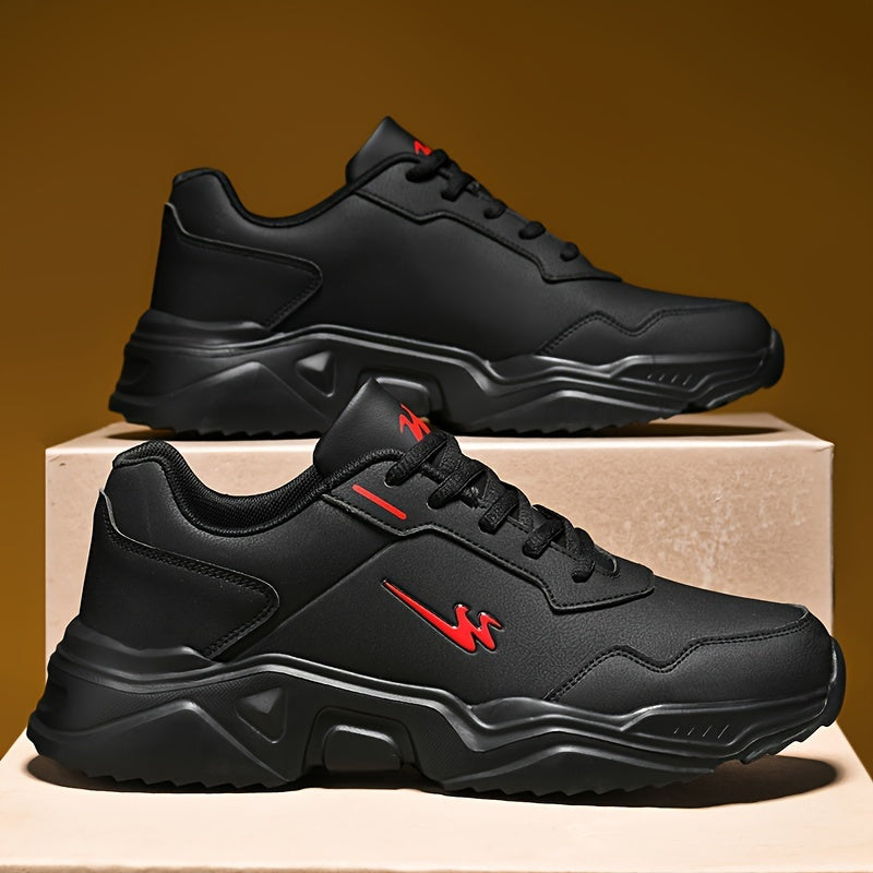 Men's Breathable PU Leather Casual Sneakers with Round Toe and Lace-Up Closure